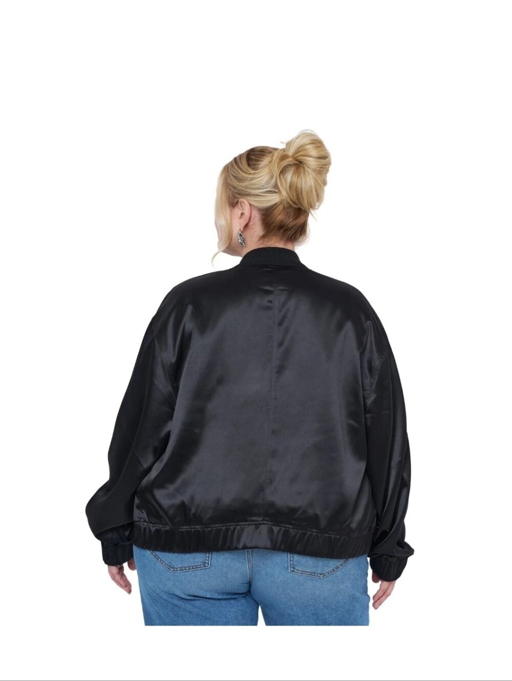 NWOT Edited By Remi Bader Women's Black Satin Bomber Jacket Size 2X #748 - Picture 2 of 12